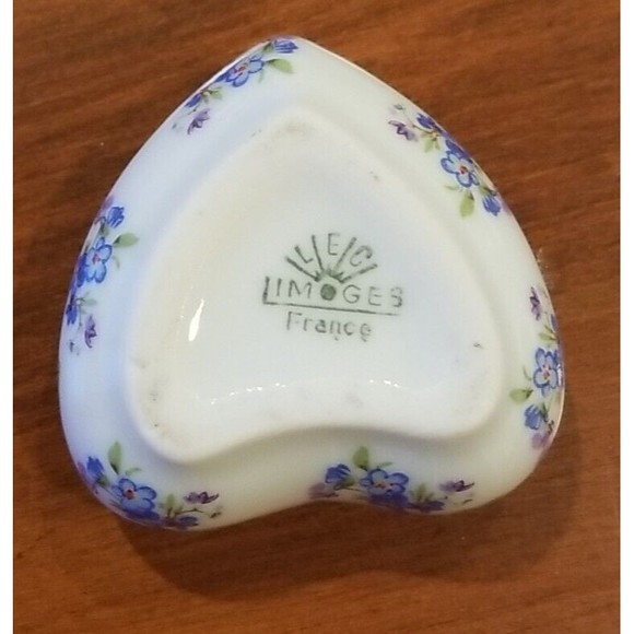 Limoges LEC Fine Blue Flower Heart Shape Valentine Old French France Trinket Box - Picture 11 of 16